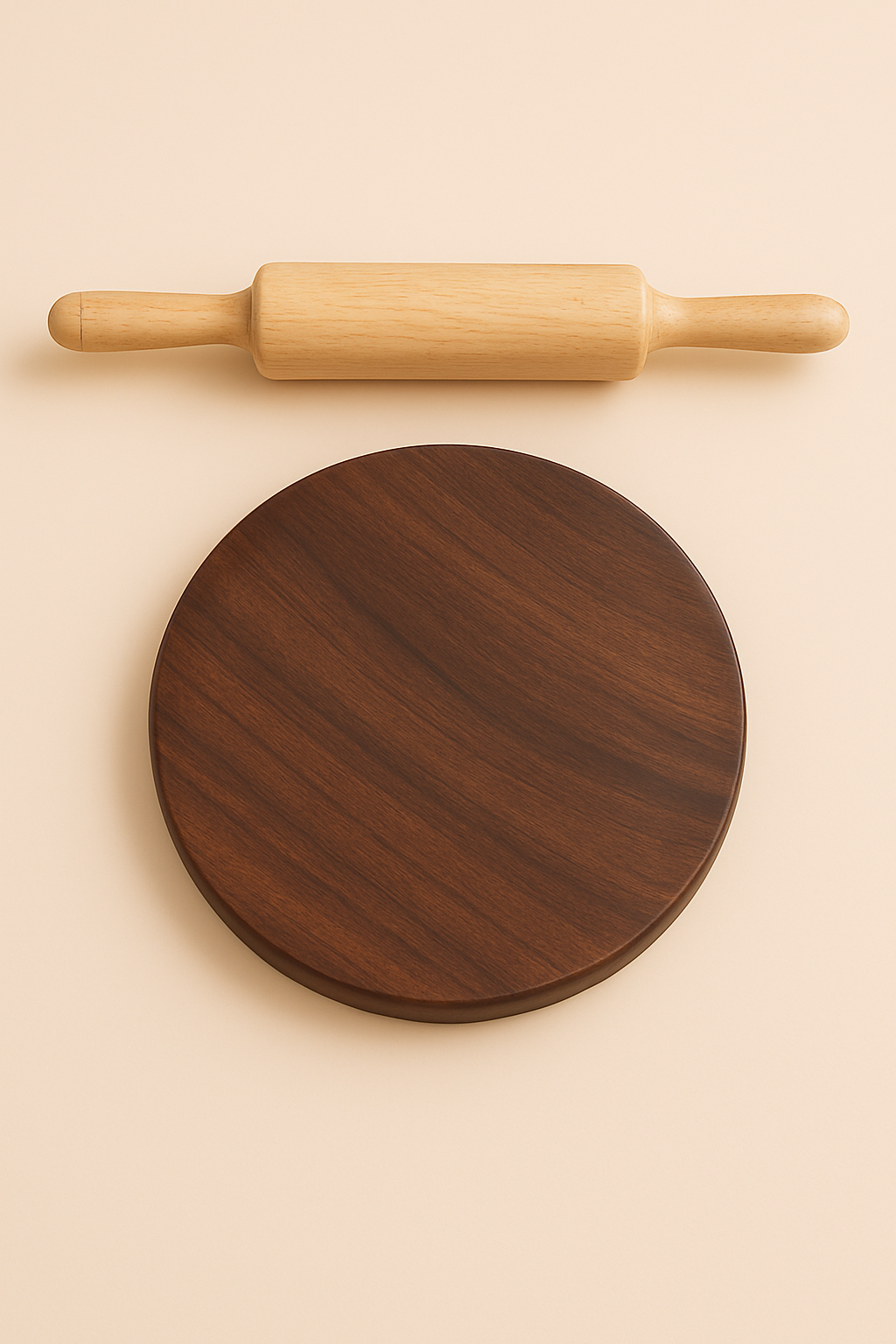 Premium Wooden Roti Board with Rolling Pin – Smooth Chakla Belan Set for Kitchen Use