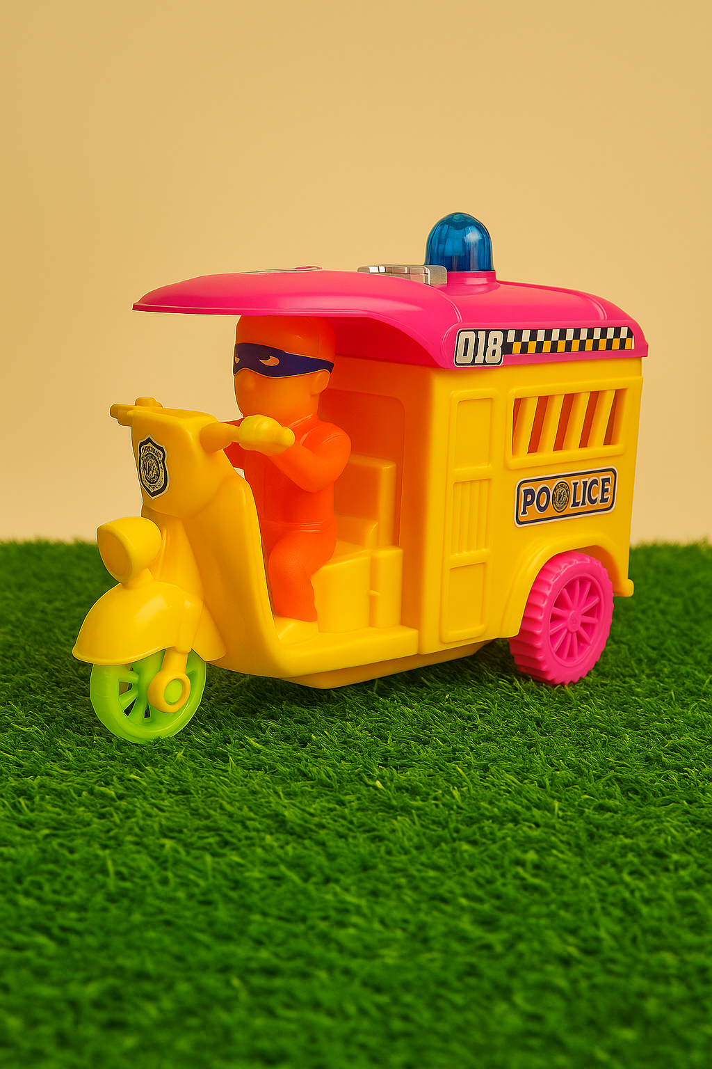Pull Back Police Rickshaw Toy with Light – Colorful Auto for Kids