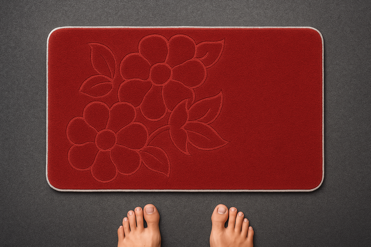 Elegant Floral Red Doormat – Soft & Durable