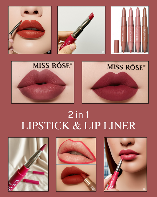 Miss Rose Dual-Ended Lipstick & Liner Set – Red, Pink & Nude Shades / Per Piece