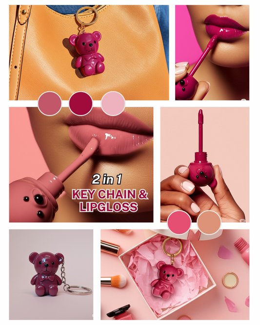 Beary Cute Teddy Bear Lip Gloss Keychain