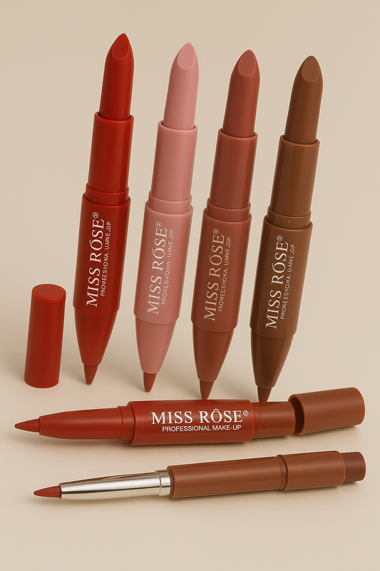 Miss Rose Dual-Ended Lipstick & Liner Set – Red, Pink & Nude Shades / Per Piece