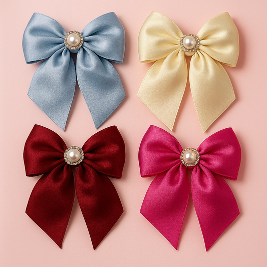 Elegant Satin Bow Hair Clips – Pearl Accent / Per Piece