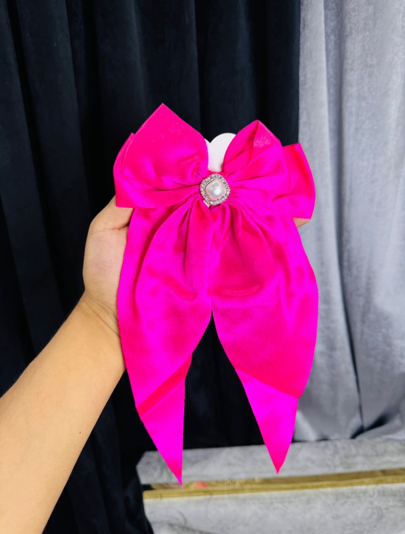 Elegant Satin Bow Hair Clips – Pearl Accent / Per Piece