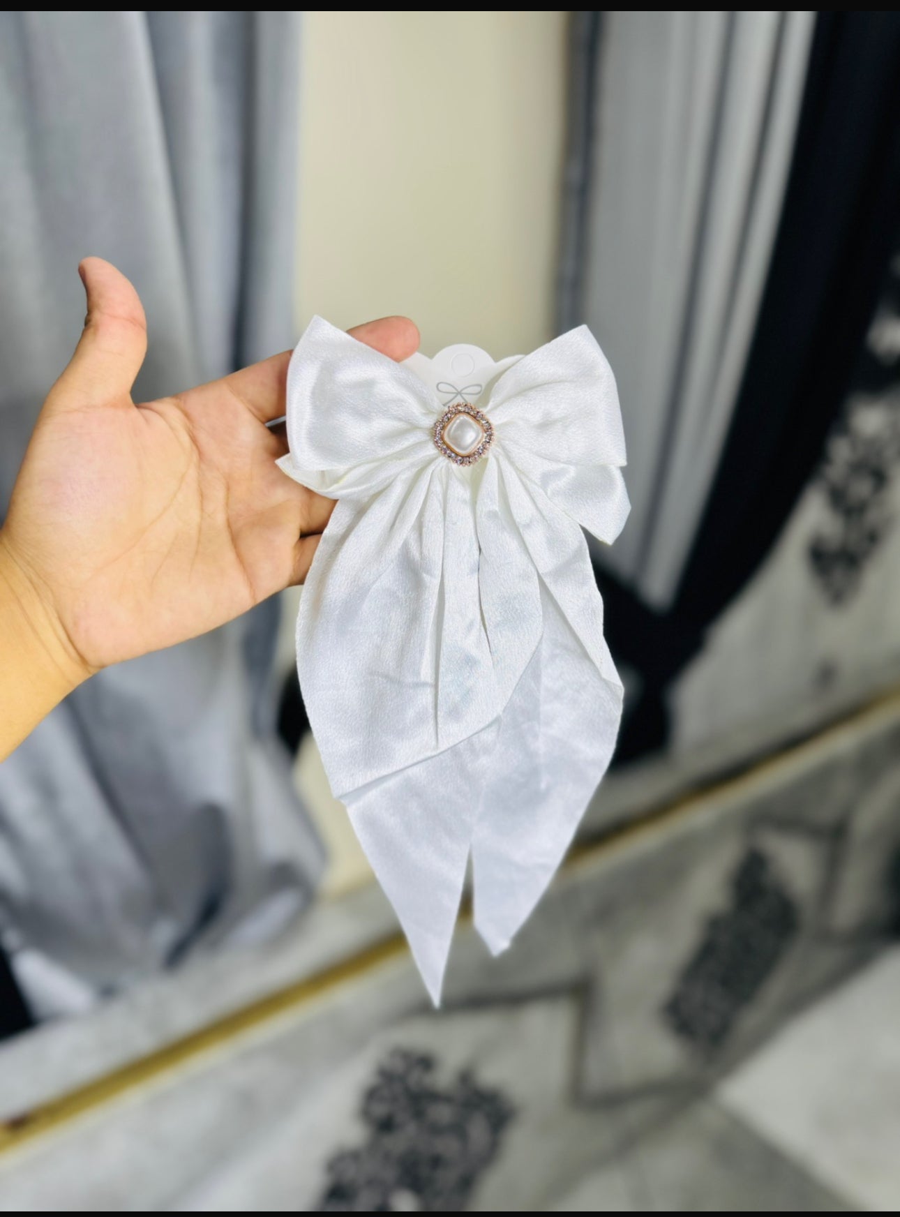 Elegant Satin Bow Hair Clips – Pearl Accent / Per Piece