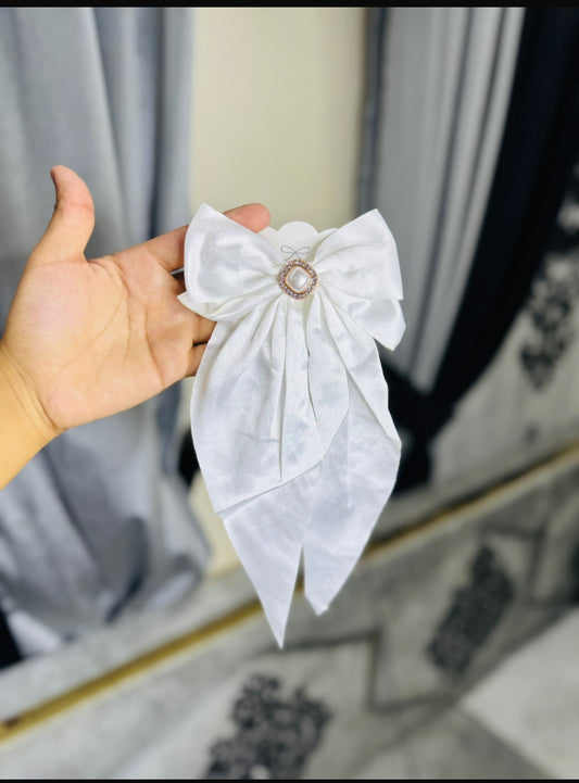 Elegant Satin Bow Hair Clips – Pearl Accent / Per Piece