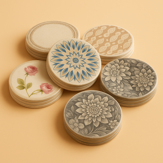 Elegant Printed Ceramic Coaster Set – 6-Piece Assorted Designs