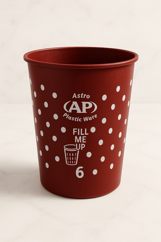 6L Polka Dot Plastic Dustbin – Stylish Maroon Waste Bin for Home & Office