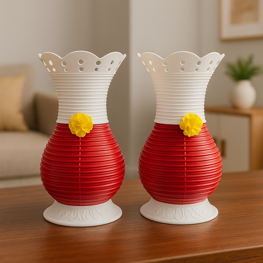 Elegant Red & White Decorative Vases – For Home & Office / Per Piece