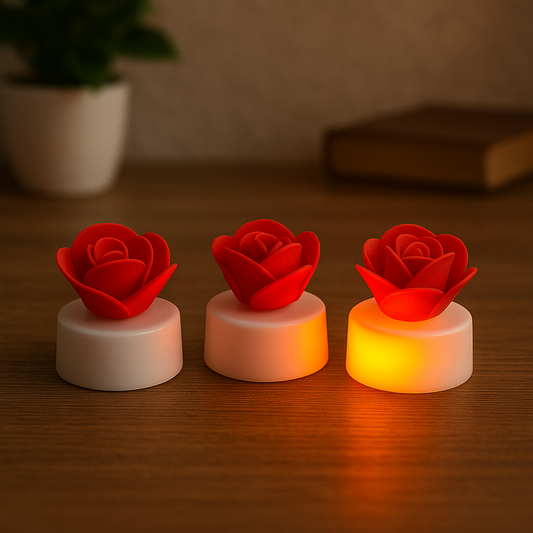 Rose LED Tealight Candles – Set of 3 for Romantic Home Decor