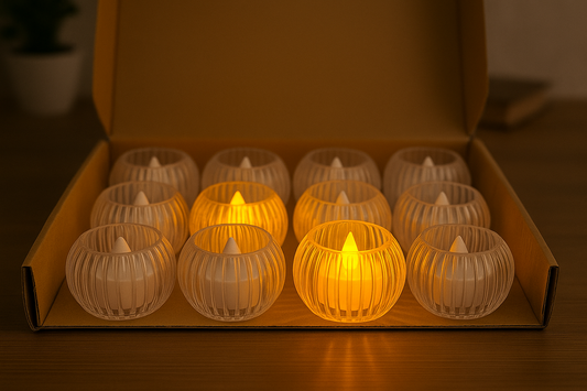 LED Glass Tealight Candles – Elegant Ribbed Design for Home & Events / Per Piece