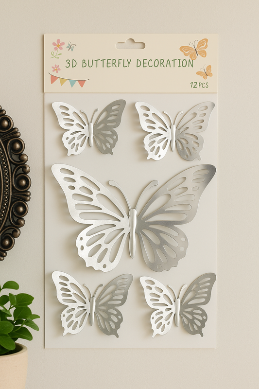 3D Silver Butterfly Wall Stickers – / Per Pack