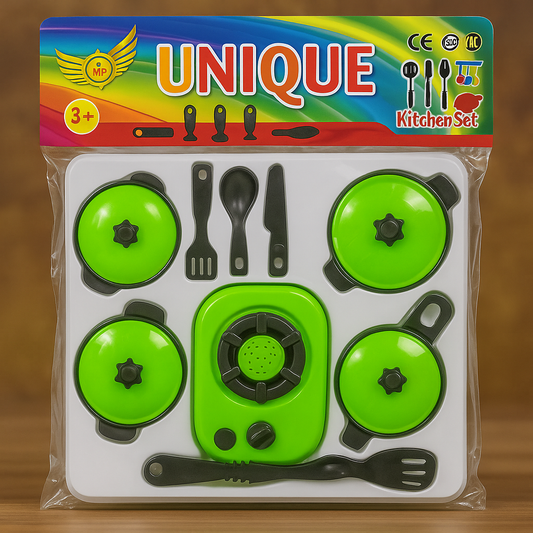 Unique Kitchen Play Set for Kids – 10-Piece Green Cooking Toy Set