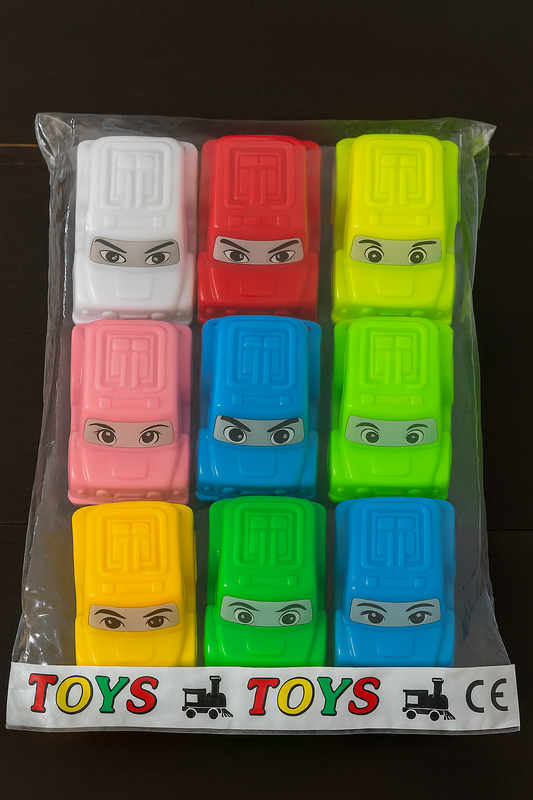 Colorful Toy Car Set for Kids – Pack of 6 Mini Racers with Eye Stickers
