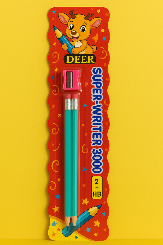 Deer Super Writer 3000 Pencil Set – 2 HB Pencils with Sharpener