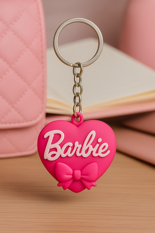 Barbie Heart Keychain – Cute Pink Accessory with Bow & Silver Chain