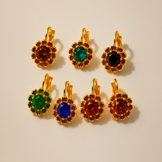 Elegant Multicolor Stone Earrings – Gold Plated Studs for Women / Per Pair