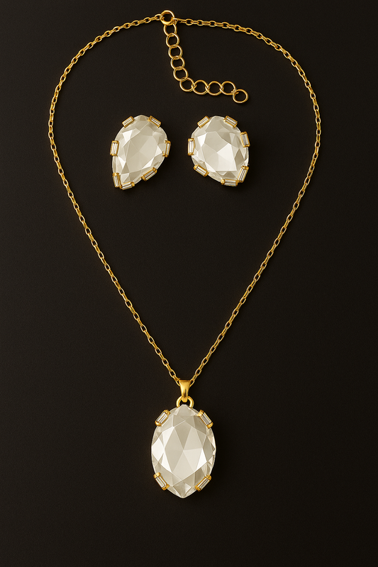 Luxury Gold Chain Necklace & Earring Set with Crystal Stones