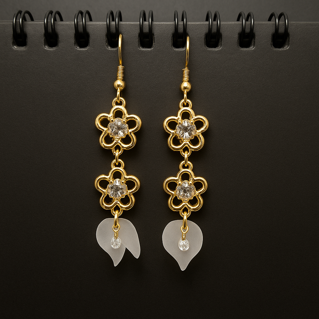 Elegant Floral Drop Earrings – Gold Finish with Crystal Accents