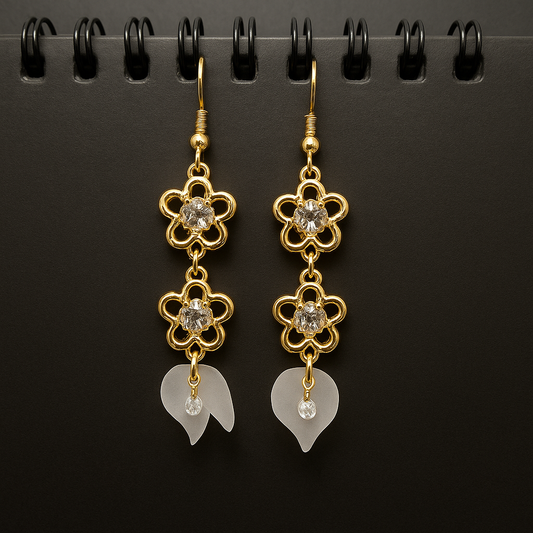 Elegant Floral Drop Earrings – Gold Finish with Crystal Accents