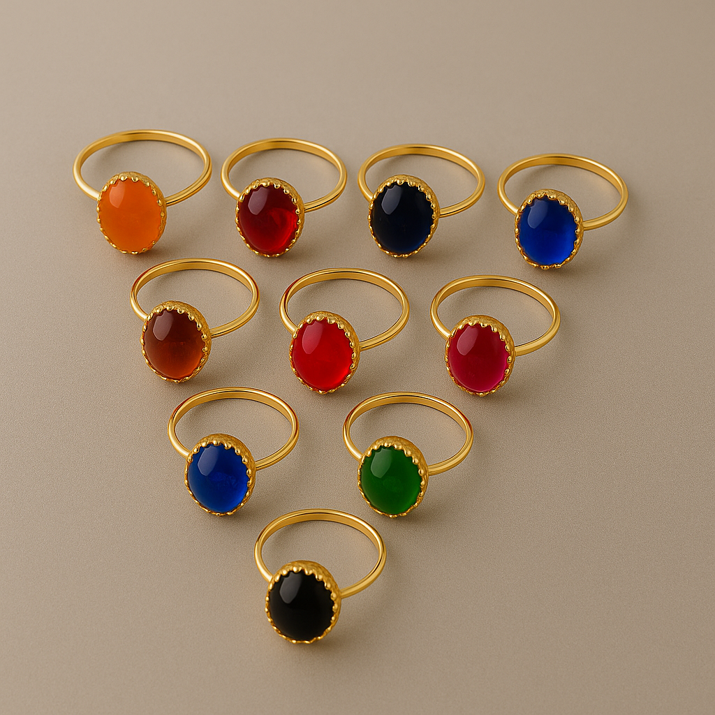 Multicolor Stone Rings – Elegant Gold-Plated Fashion Jewelry / Set of 5 Rings