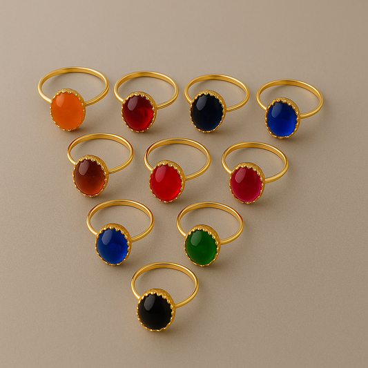 Multicolor Stone Rings – Elegant Gold-Plated Fashion Jewelry / Set of 5 Rings