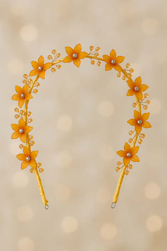 Elegant orange Floral Hairband – Handmade Beaded Headpiece for Girls & Women / Per Piece