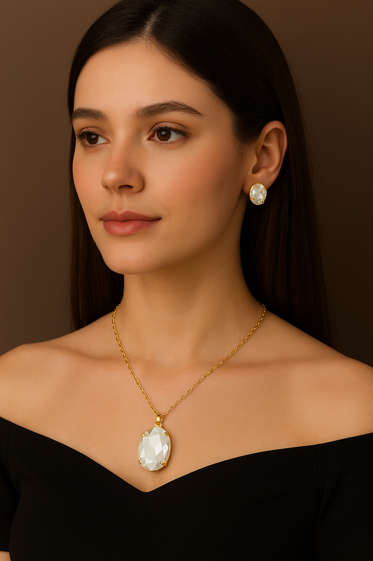 Luxury Gold Chain Necklace & Earring Set with Crystal Stones