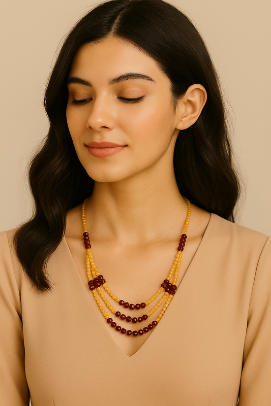 Traditional Multi-Layered Beaded Necklace – Rust & Amber Tones