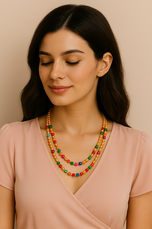 Multicolor Beaded Layered Necklace – Traditional Ethnic Style