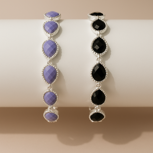 Elegant Teardrop Gemstone Bracelets – Purple & Black / Per Piece