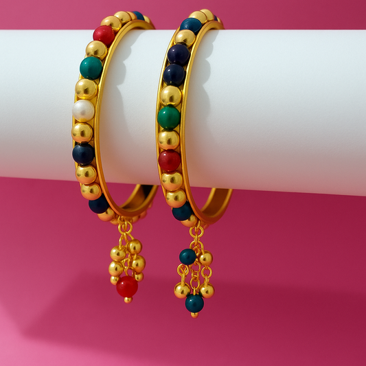 Colorful Gold Bangles with Multicolor Beads and Hanging Charms