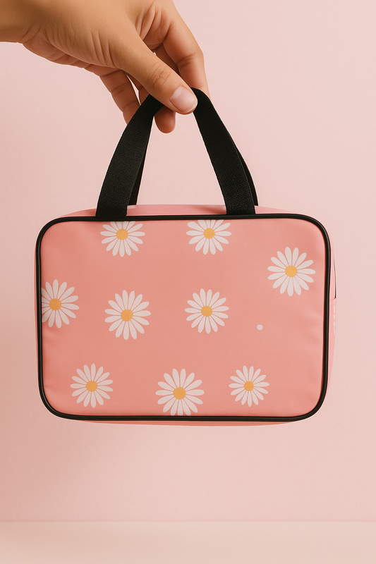 Pink Daisy Travel Pouch – Stylish & Spacious Handba