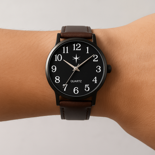 Classic Black Dial Men’s Watch – Brown Leather Strap