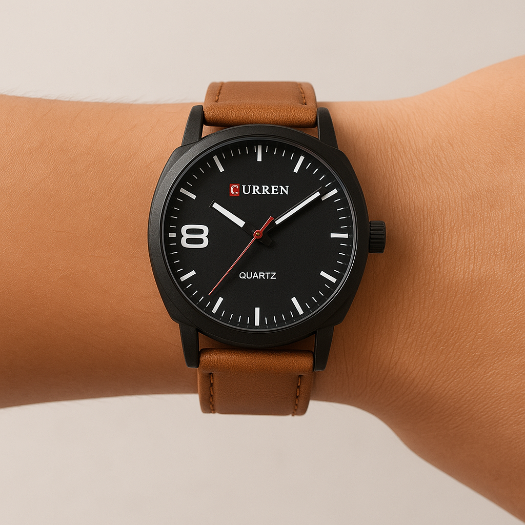 Curren Black Dial Men’s Watch – Brown Leather Strap