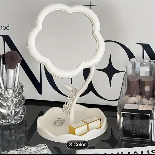 Cute Flower Makeup Mirror with Tray | Aesthetic Vanity Decor