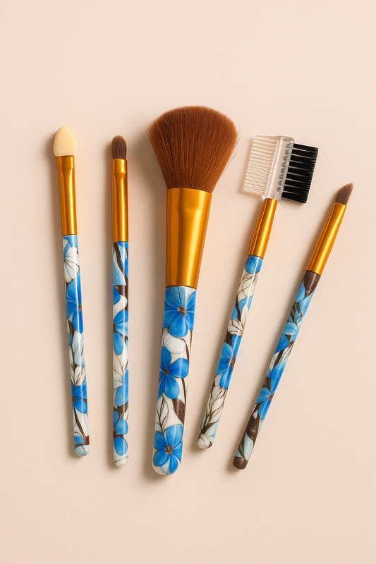 Essential 5-Piece Makeup Brush Set - blue & Gold