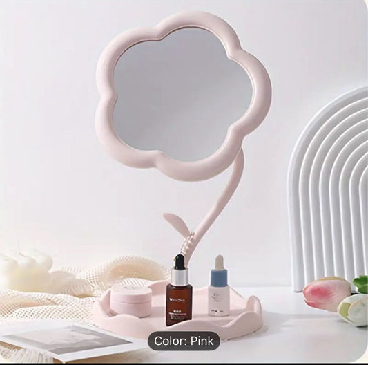 Cute Flower Makeup Mirror with Tray | Aesthetic Vanity Decor