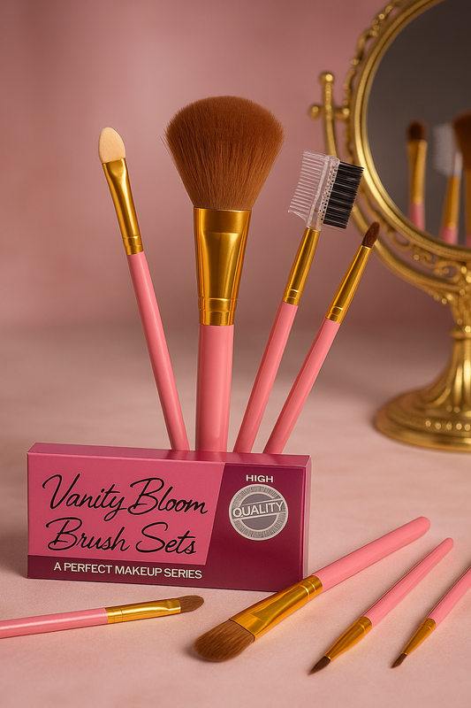 Essential 5-Piece Makeup Brush Set - Pink & Gold