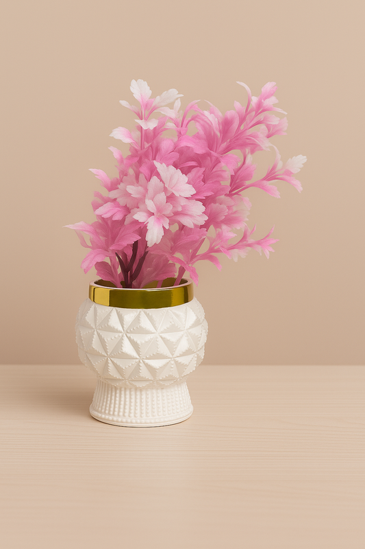 Decorative Pink Plant in White & Gold Pot
